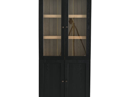 Mid Century Modern Style Tall Display Cabinet With Glass Doors For Collectibles - Black