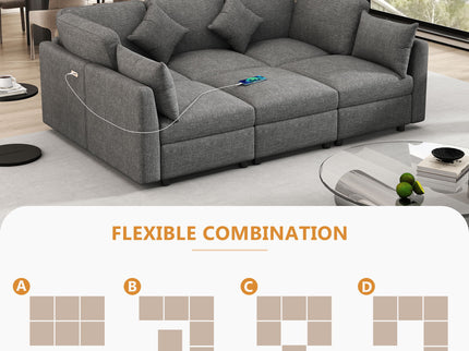 Sectional Sofa Modular U-Shaped With Ottoman & USB Ports