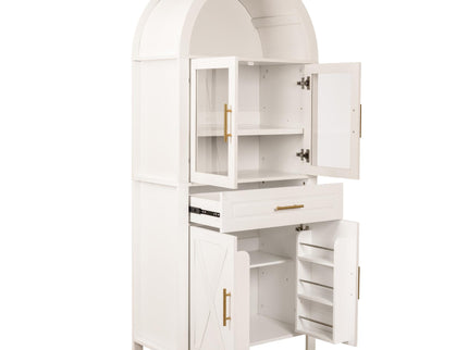 Arched Kitchen Pantry Cabinet With Adjustable Shelves & Barn Door Design
