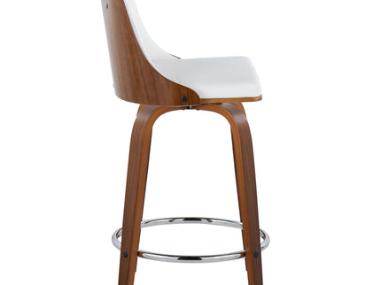 Gianna - Mid-Century Modern Fixed Height Stool With Swivel With Round Footrest (Set of 2)