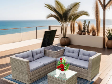 4 Piece Patio Sectional Wicker Rattan Outdoor Furniture Sofa Set With Storage Box