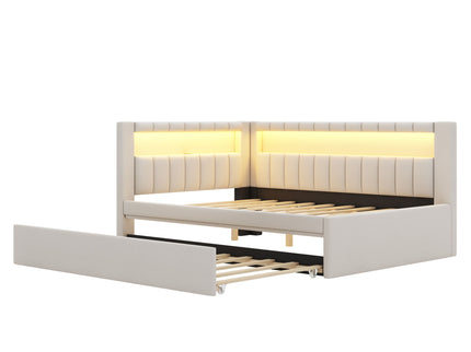Upholstered Platform Bed With USB Ports And LED Belt