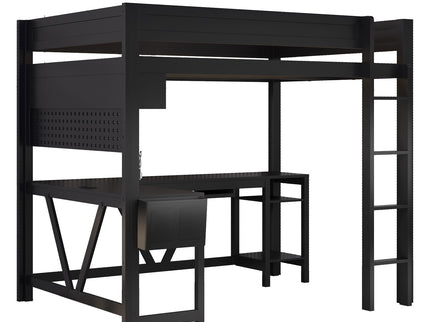 Gaming Loft Bed With Desk, Storage Shelves, LED And Charging Station