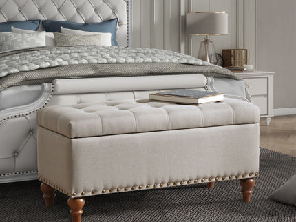 Upholstered Ottoman With Storage And Rivet Trim