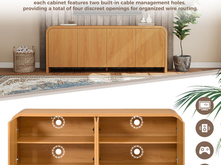 Curved Edge TV Stand With Large Cabinets