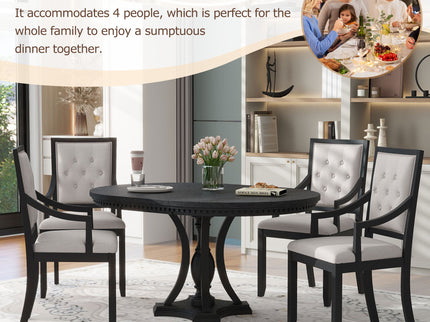 5 Piece Dining Set Extendable Round Table And 4 Chairs - Black / Oak