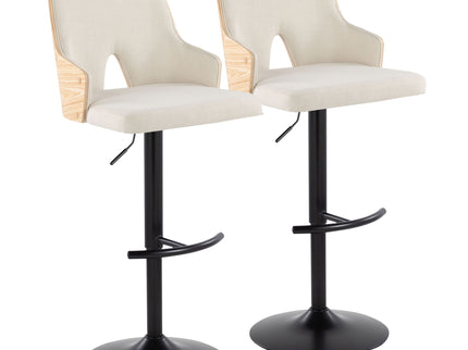 Stella - Contemporary Adjustable Barstool Stool With Swivel And Rounded T Footrest (Set of 2)