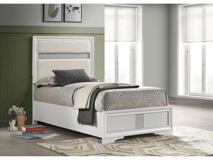 Panel Bed With Padded Headboard And Glittering Accent Stripes