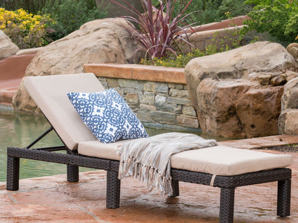 Puerta - Chaise Lounge Frame Cushion Outdoor Wicker Iron - Beige / Dark Brown