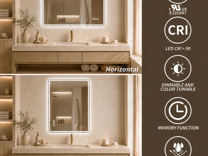 24" X 32" Rectangular Front Lighted And Backlit LED Bathroom Mirror With Anti Fog - Clear