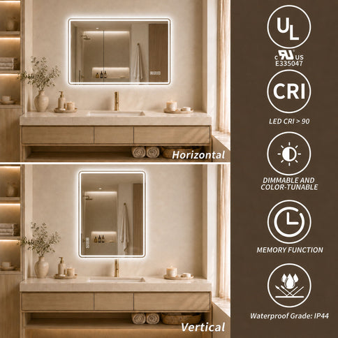 24" X 32" Rectangular Front Lighted And Backlit LED Bathroom Mirror With Anti Fog - Clear