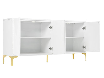 Modern Wood Sideboard Cabinet With Carved Door Panels, Adjustable Shelves, And Sturdy Metal Legs