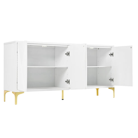 Modern Wood Sideboard Cabinet With Carved Door Panels, Adjustable Shelves, And Sturdy Metal Legs