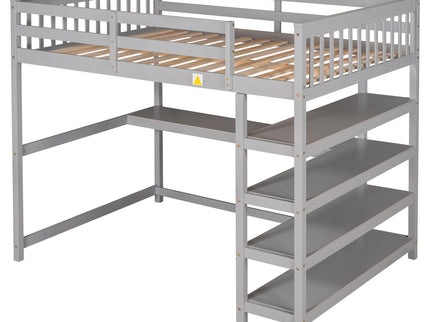 Loft Bed With Storage Shelves And Under Bed Desk