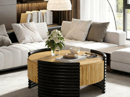 Modern Colorblocked Striped Coffee Table With Flip Top Storage