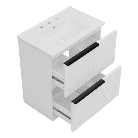 Fluted Bathroom Vanity With Ceramic Sink, Freestanding Cabinet