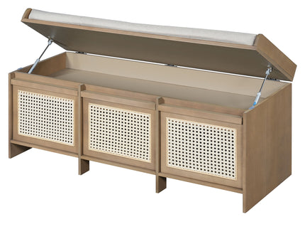 Entryway Shoe Bench With Drawers & Button Tufted Cushion