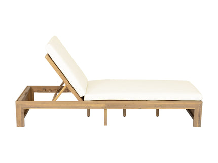 Adjustable Outdoor Chaise Lounge Patio Recliner - Beige / Light Teak