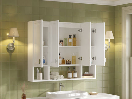 Bathroom Cabinet With 3 Adjustable Shelves Wall Mounted Medicine Cabinet, Soft Closing Hinges, Open Shelving Design - White