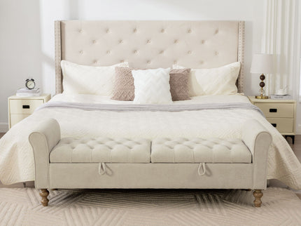 Napped Storage Bench With Rolled Armrest - Griege