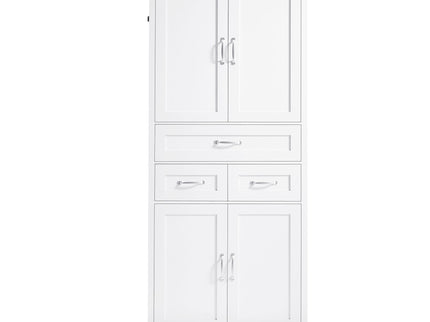 Tall Bathroom Storage Cabinet With 4 Doors 3 Drawers Adjustable Shelves - White