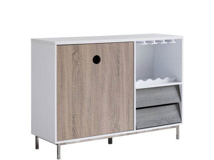 Wooden Display Rack, Cabinet With Drawer, Holds 6 Wine Glass - White / Dark Taupe