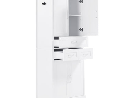 Tall Bathroom Storage Cabinet With 4 Doors 3 Drawers Adjustable Shelves - White