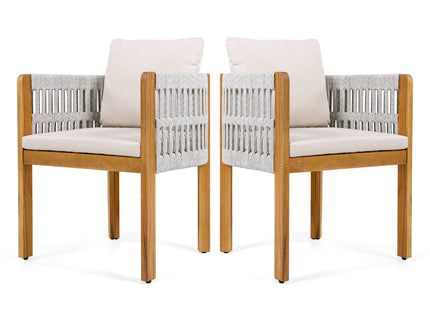 Outdoor Dining Chairs With Mix Rope Handles (Set of 2)