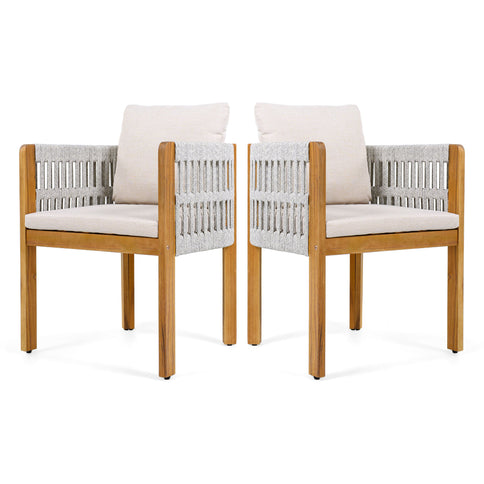 Outdoor Dining Chairs With Mix Rope Handles (Set of 2)