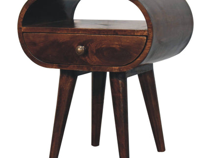 Circular Bedside Table With Open Slot - Walnut