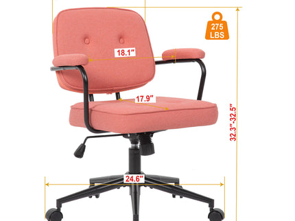 Button Mid Back Swivel Desk Chair With Curved Armrest - Pink