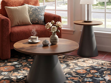 Nesting Coffee Table, Adjustable Foot Pads For Living Room (Set of 2) - Walnut / Black