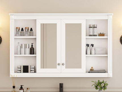 Wall-Mounted Mirror Cabinet With Adjustable Shelf And Open Shelves