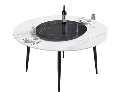 Modern Artificial Stone Round Dining Table, Can Accommodate 6 People Artificial Stone Turntable