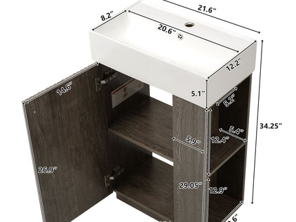 Bathroom Vanity With Sink, Freestanding Wood Grain Cabinet With Storage