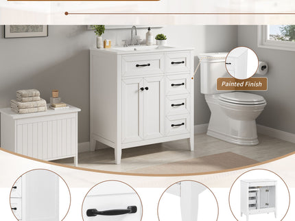 Bathroom Vanity With Sink, Freestanding Design, Soft Close Doors & Drawers - White