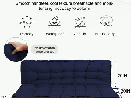 3 Seater Outdoor Porch Swing Cushion With Backrest, Waterproof