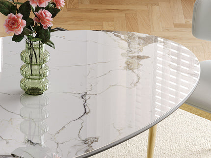 Modern Luxury Marble Dining Table Set Oval Kitchen Table With Stainless Steel Base - Gold / White Print