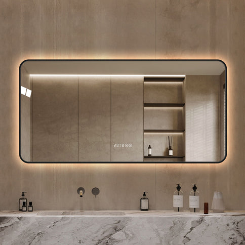 Wall Mirror With Rounded Corners, Temperature Display, Tri-Color Light, Defogging