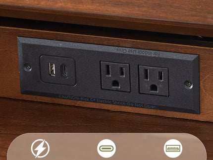Nightstand With Charging Station, 2 Drawers And Open Shelf, USB / Type C Ports