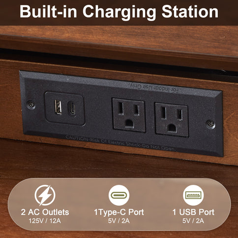 Nightstand With Charging Station, 2 Drawers And Open Shelf, USB / Type C Ports