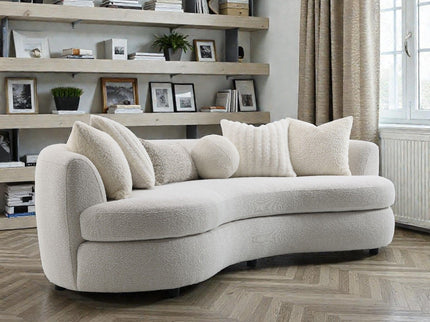 Iniko - Boucle Sofa With Toss Pillows - Beige