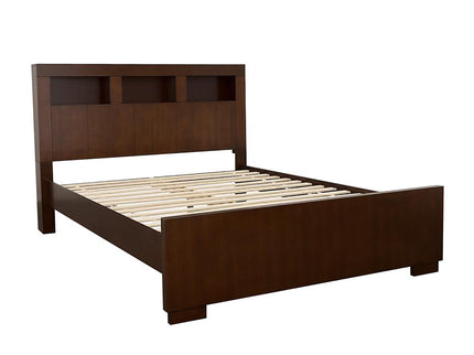 Queen Bed With Bookcase Headboard - Brown