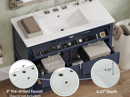 Bathroom Vanity With Ceramic Sink, Tip Out Tray & 2 Full Extension Drawers