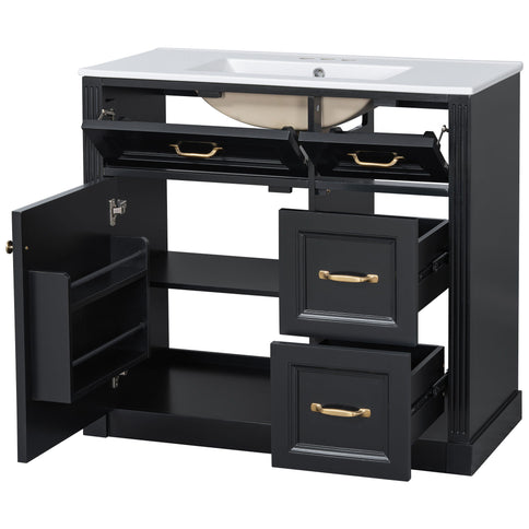 Modern Bathroom Vanity With Sink, 4 Drawers, Soft-Close Door, Adjustable Shelf