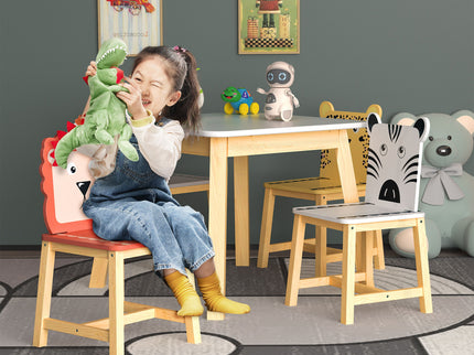 Kids Table And Chair Set With Cartoon Animals Design - White