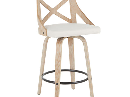 Charlotte - Farmhouse Fixed Height Counter Stool With Swivel (Set of 2) - White Washed / Cream