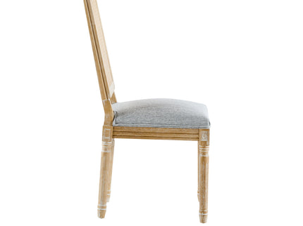 French Country Dining Chair With Rectangular Cane Backrest And Smooth Upholstered Seating