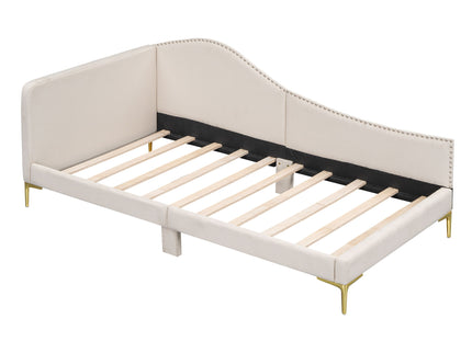 Upholstered Daybed With Headboard And Armrest, Support Legs