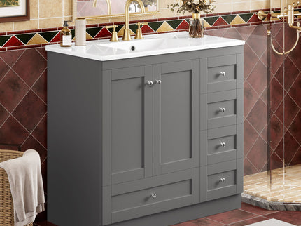 Shaker Free Standing Bathroom Vanity Cabinet With Sink, Soft Close Drawers, Soft Close Doors